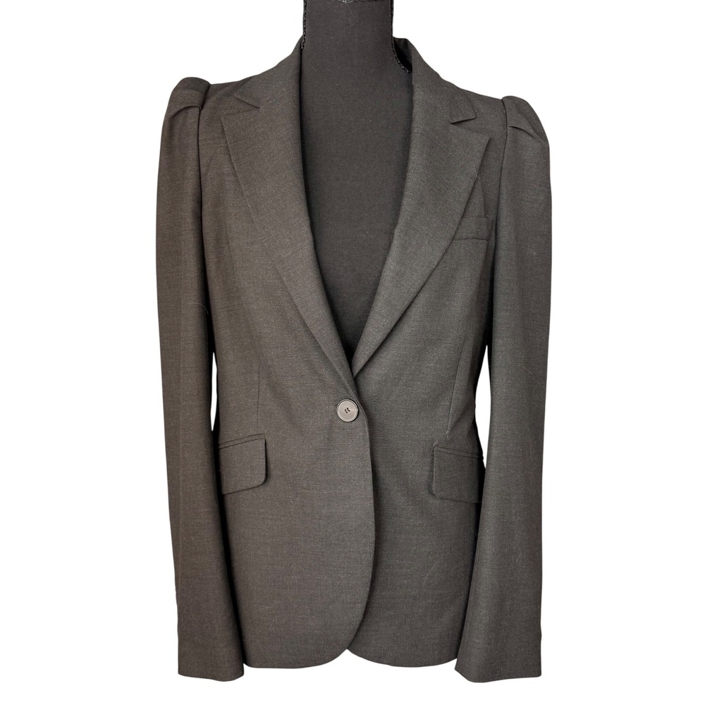 Zara Woman Blazer Charcoal Gray Puff Shoulder Single Button Polka Dot Lining M
